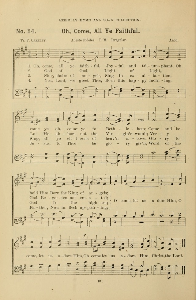 The Assembly Hymn and Song Collection: designed for use in chapel, assembly, convocation, or general exercises of schools, normals, colleges and universities. (3rd ed.) page 40