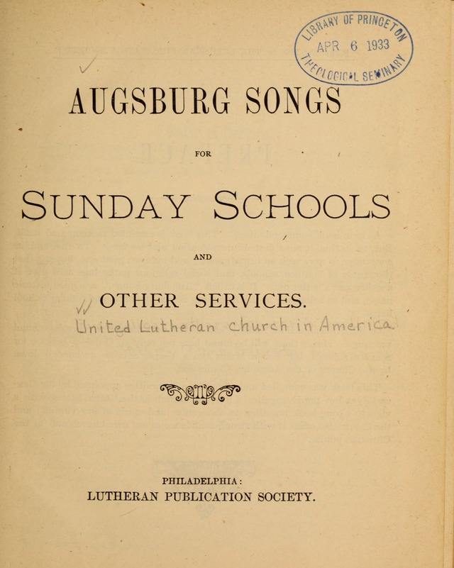 Augsburg Songs for Sunday Schools and other services page 1