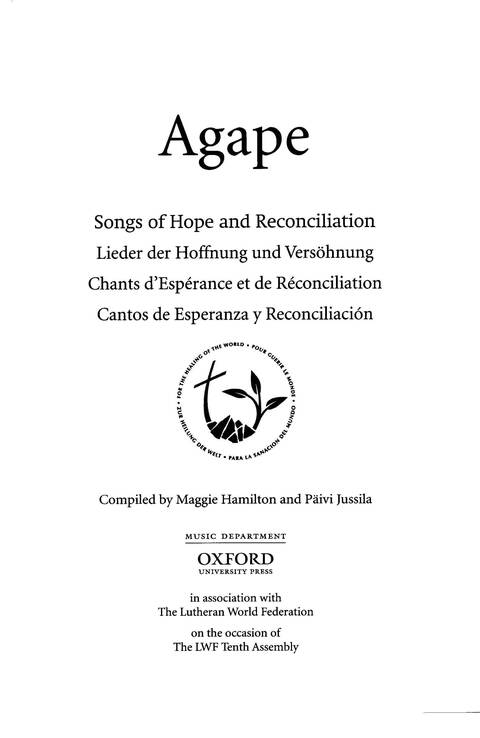 Agape: songs of hope and reconciliation page i