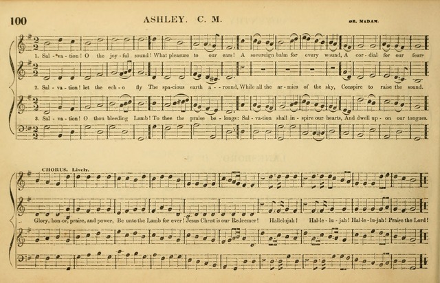 The American Vocalist: a selection of tunes, anthems, sentences, and hymns, old and new: designed for the church, the vestry, or the parlor; adapted to every variety of metre in common use. (Rev. ed.) page 100