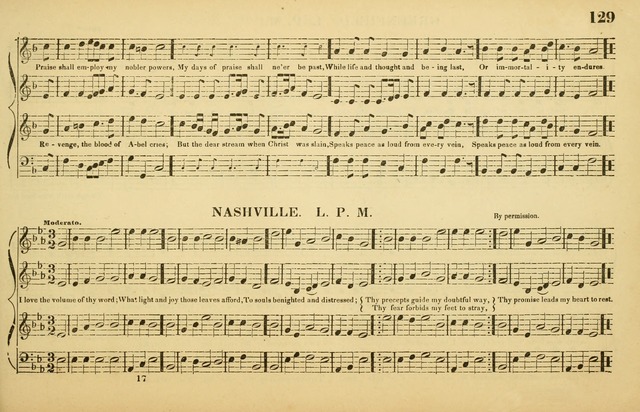 The American Vocalist: a selection of tunes, anthems, sentences, and hymns, old and new: designed for the church, the vestry, or the parlor; adapted to every variety of metre in common use. (Rev. ed.) page 129