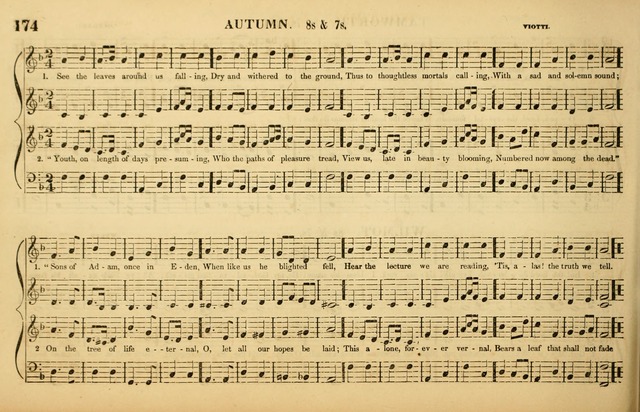 The American Vocalist: a selection of tunes, anthems, sentences, and hymns, old and new: designed for the church, the vestry, or the parlor; adapted to every variety of metre in common use. (Rev. ed.) page 174