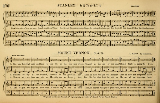 The American Vocalist: a selection of tunes, anthems, sentences, and hymns, old and new: designed for the church, the vestry, or the parlor; adapted to every variety of metre in common use. (Rev. ed.) page 176