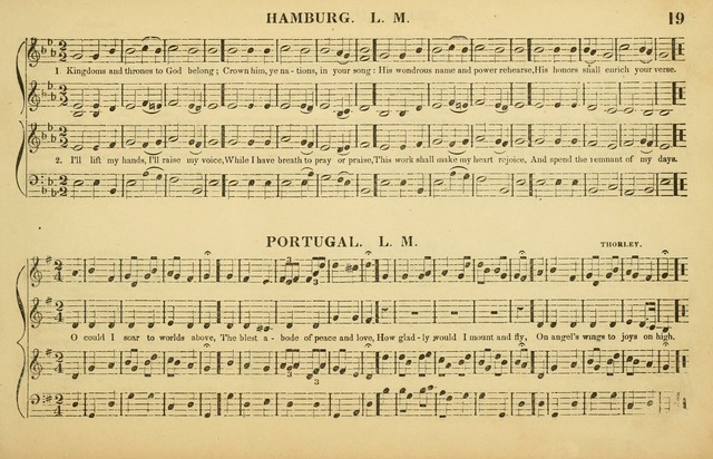 The American Vocalist: a selection of tunes, anthems, sentences, and hymns, old and new: designed for the church, the vestry, or the parlor; adapted to every variety of metre in common use. (Rev. ed.) page 19