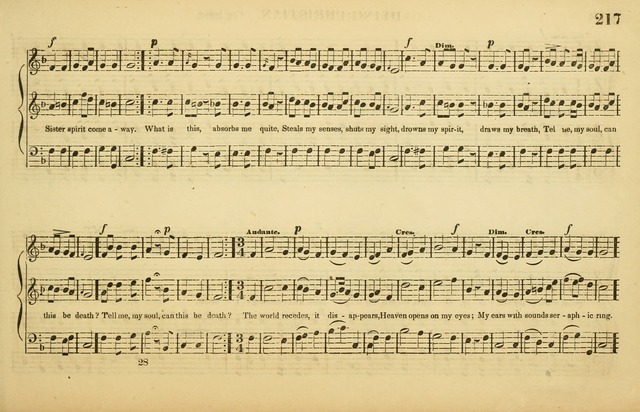 The American Vocalist: a selection of tunes, anthems, sentences, and hymns, old and new: designed for the church, the vestry, or the parlor; adapted to every variety of metre in common use. (Rev. ed.) page 217
