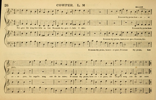 The American Vocalist: a selection of tunes, anthems, sentences, and hymns, old and new: designed for the church, the vestry, or the parlor; adapted to every variety of metre in common use. (Rev. ed.) page 26