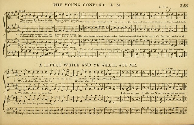 The American Vocalist: a selection of tunes, anthems, sentences, and hymns, old and new: designed for the church, the vestry, or the parlor; adapted to every variety of metre in common use. (Rev. ed.) page 323