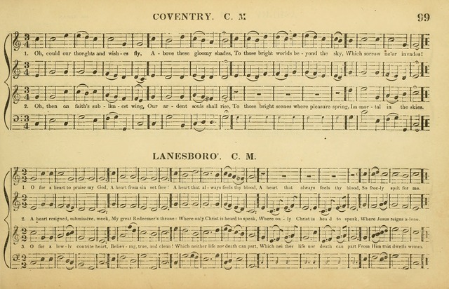 The American Vocalist: a selection of tunes, anthems, sentences, and hymns, old and new: designed for the church, the vestry, or the parlor; adapted to every variety of metre in common use. (Rev. ed.) page 99