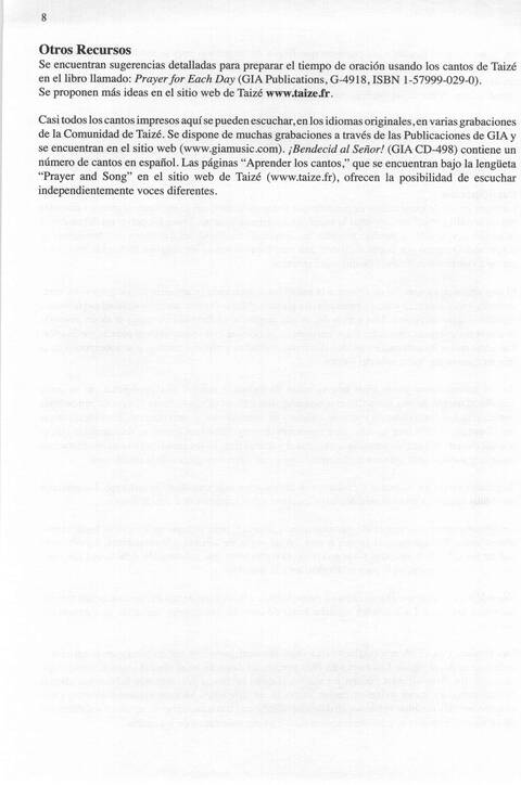 Bendigo al Señor: cánones, ostinatos, aclamacines y cantos de taizé page 8