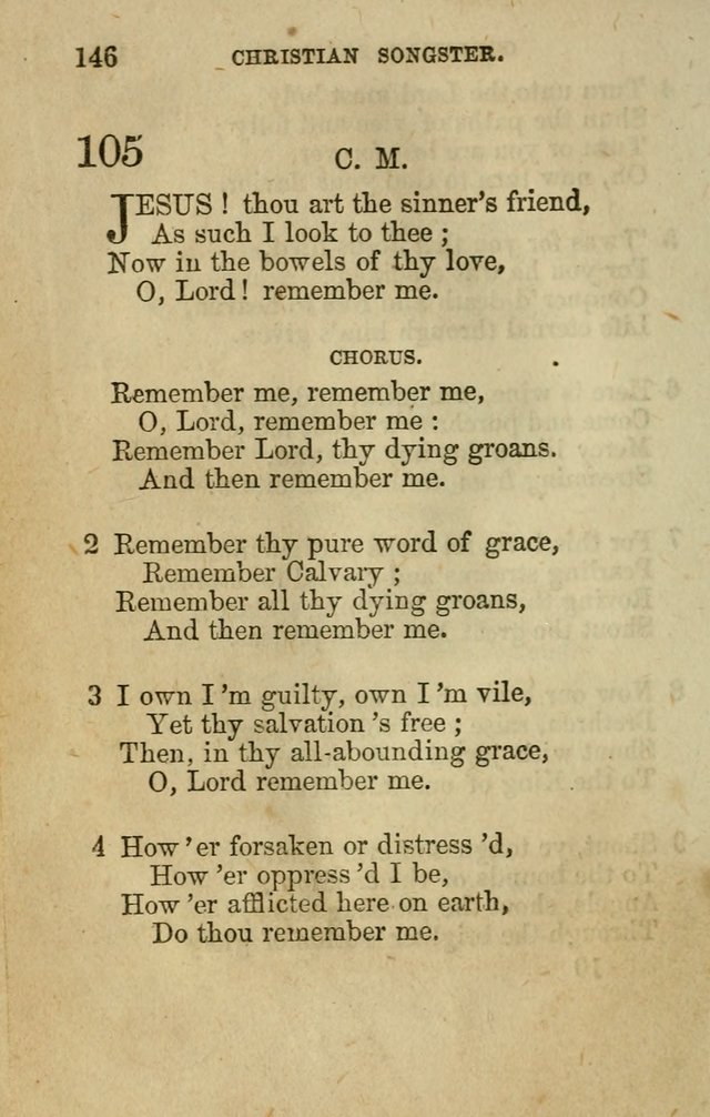 The Christian Songster: a collection of hymns and spiritual songs, usually sung at camp, prayer, and social meetings, and revivals of religion. Designed for all denominations page 155