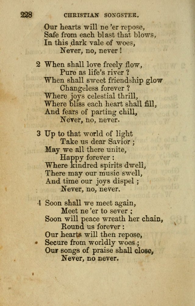 The Christian Songster: a collection of hymns and spiritual songs, usually sung at camp, prayer, and social meetings, and revivals of religion. Designed for all denominations page 237