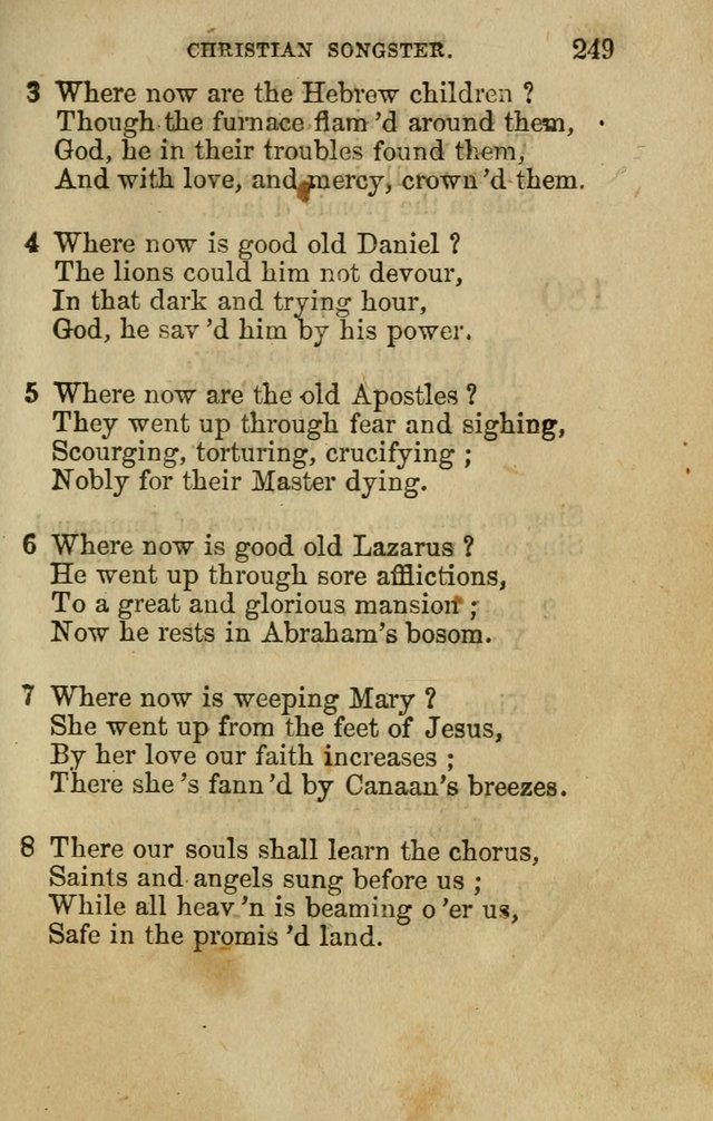The Christian Songster: a collection of hymns and spiritual songs, usually sung at camp, prayer, and social meetings, and revivals of religion. Designed for all denominations page 258