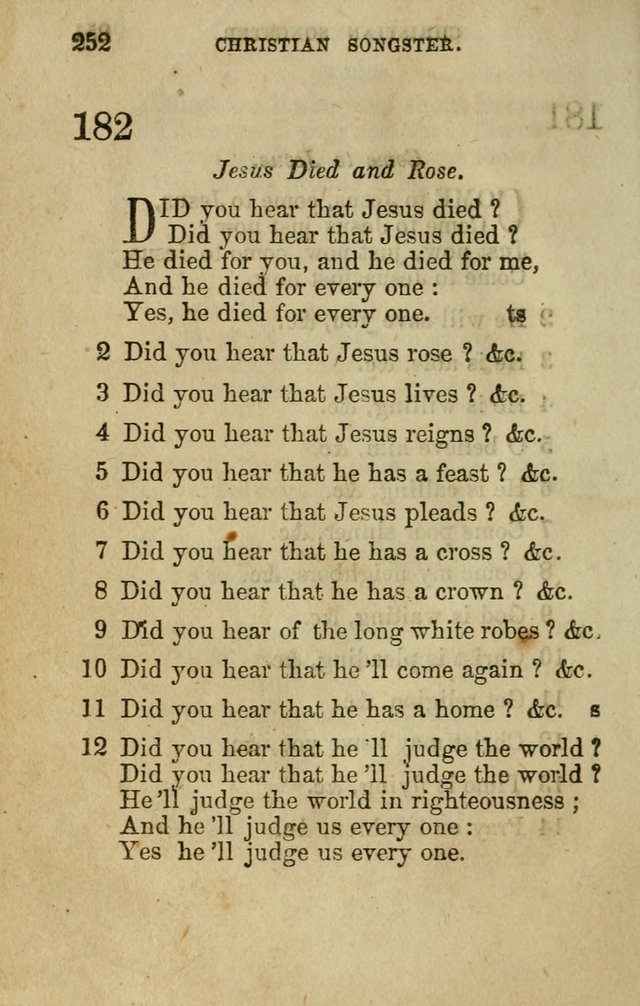 The Christian Songster: a collection of hymns and spiritual songs, usually sung at camp, prayer, and social meetings, and revivals of religion. Designed for all denominations page 261