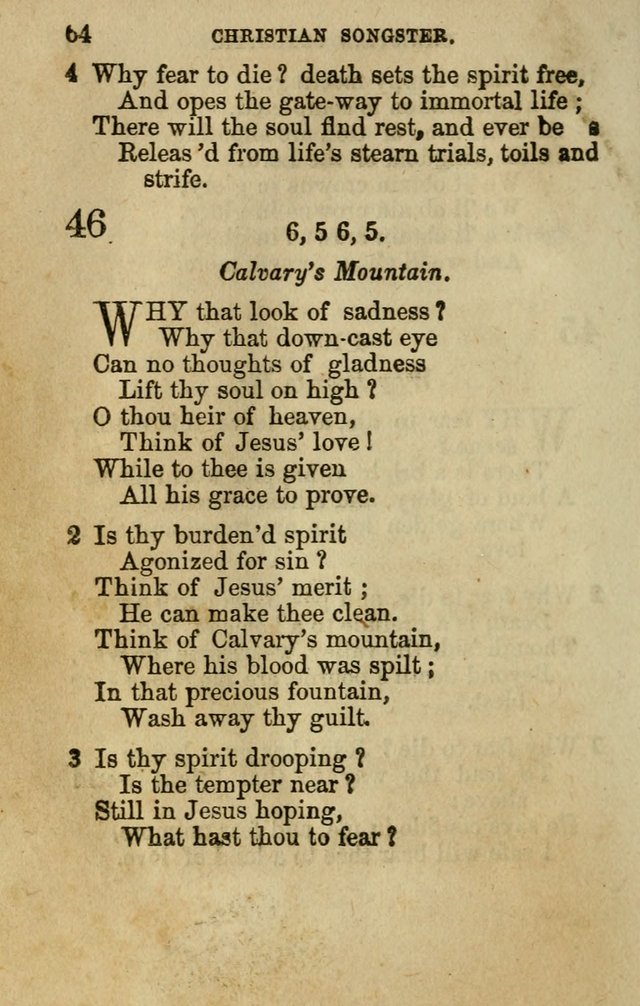 The Christian Songster: a collection of hymns and spiritual songs, usually sung at camp, prayer, and social meetings, and revivals of religion. Designed for all denominations page 71