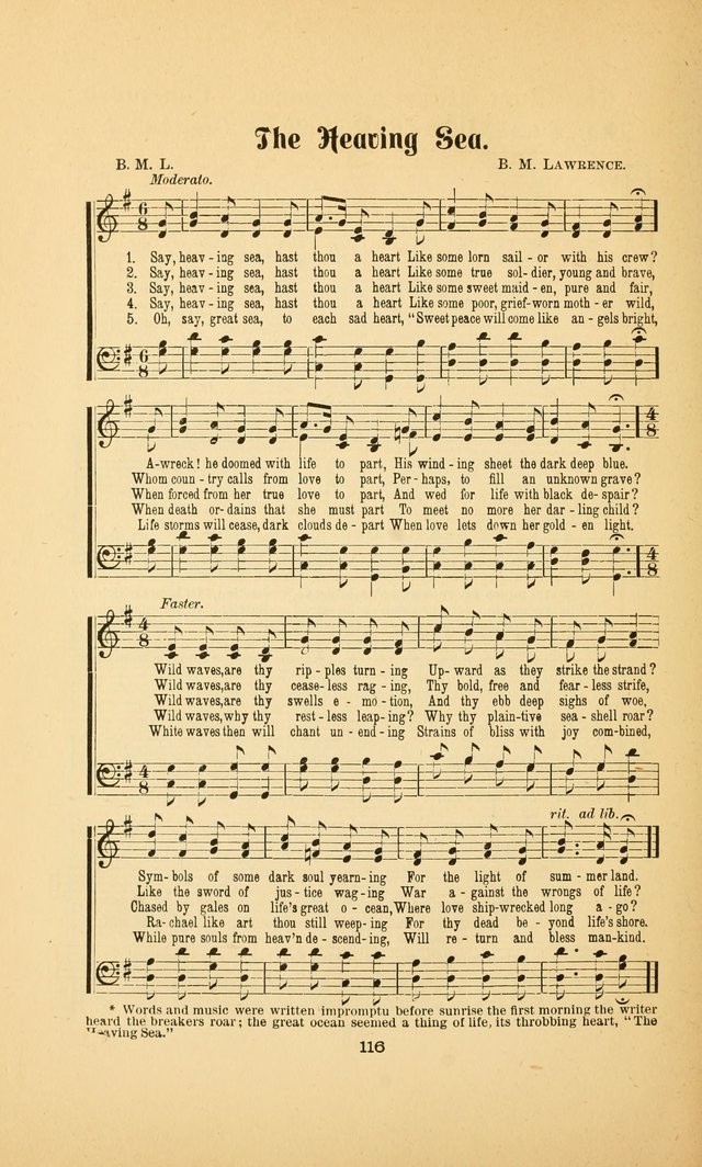 Celestial Sonnets: a collection of new and original songs and hymns of peace and progress, designed for public gatherings, home circles, religious, spiritual, temperance, social and camp meetings, etc page 121