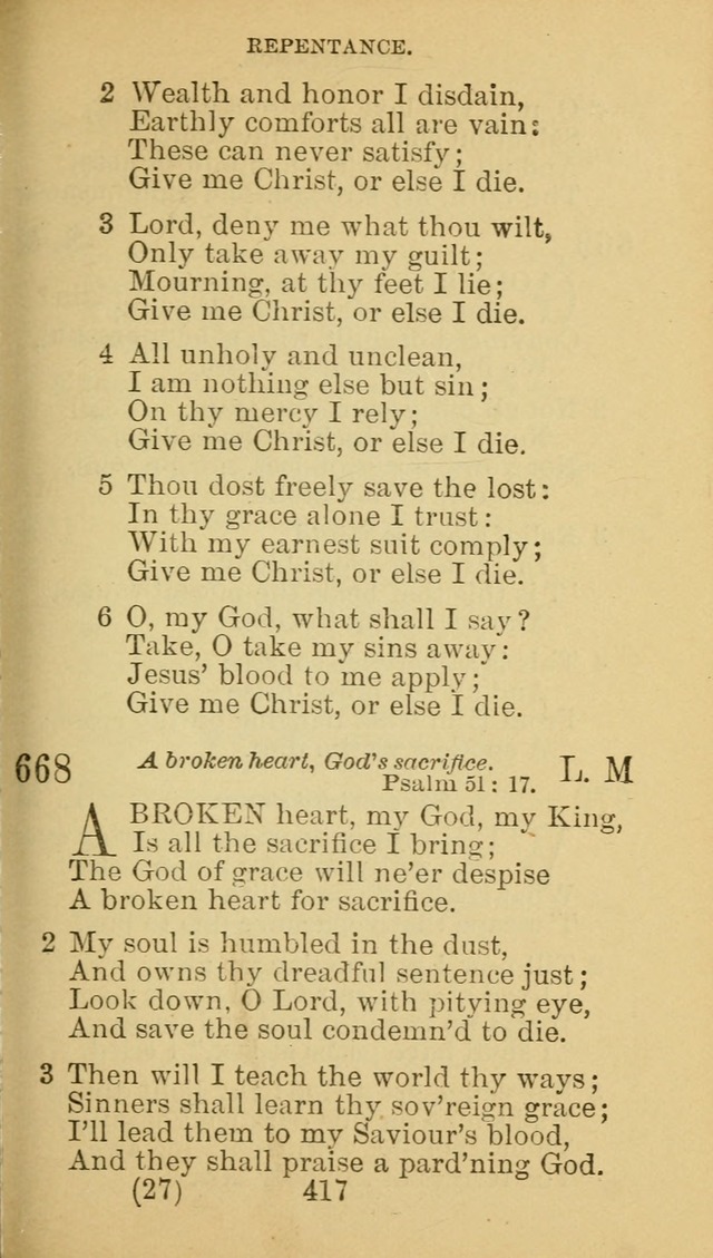 A Collection of Spiritual Hymns: adapted to the Various Kinds of Christian Worship, and especially designed for the use of the Brethren in Christ. 2nd ed. page 421