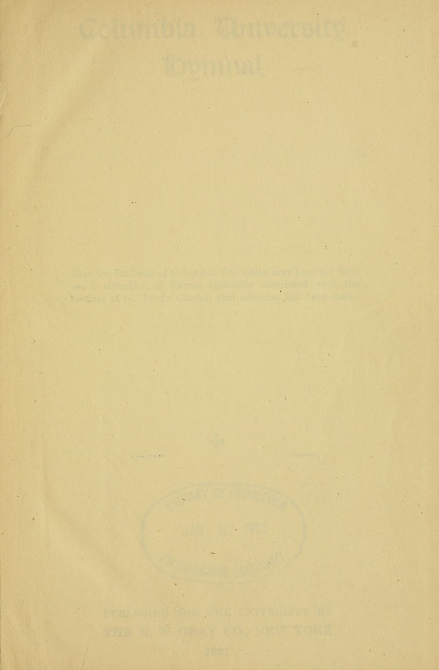 Columbia University Hymnal page v