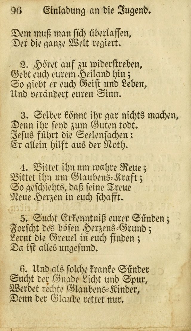 Die Gemeinschaftliche Liedersammlung: zum allgemeinen Gebrauch des wahren Gottesdienstes: mit einem inhalt sammt zwensachen register versehen (3 aufl.) page 96