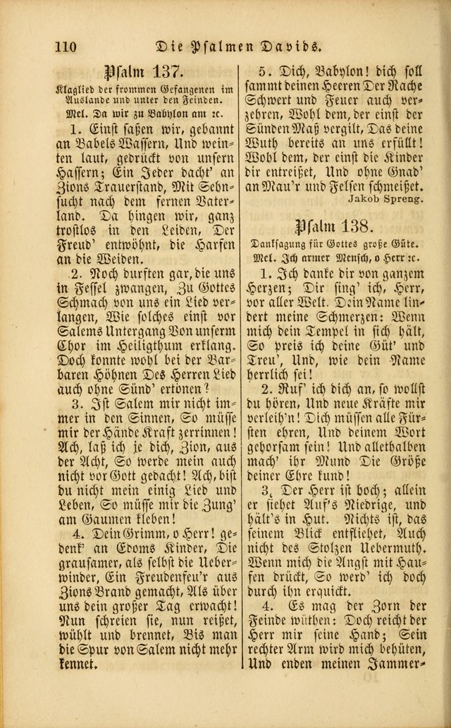 Die Psalmen Davids: nebst einer Sammlung Geistlicher lieder für Oeffentlichen und Privat-Gottesdienst page 110
