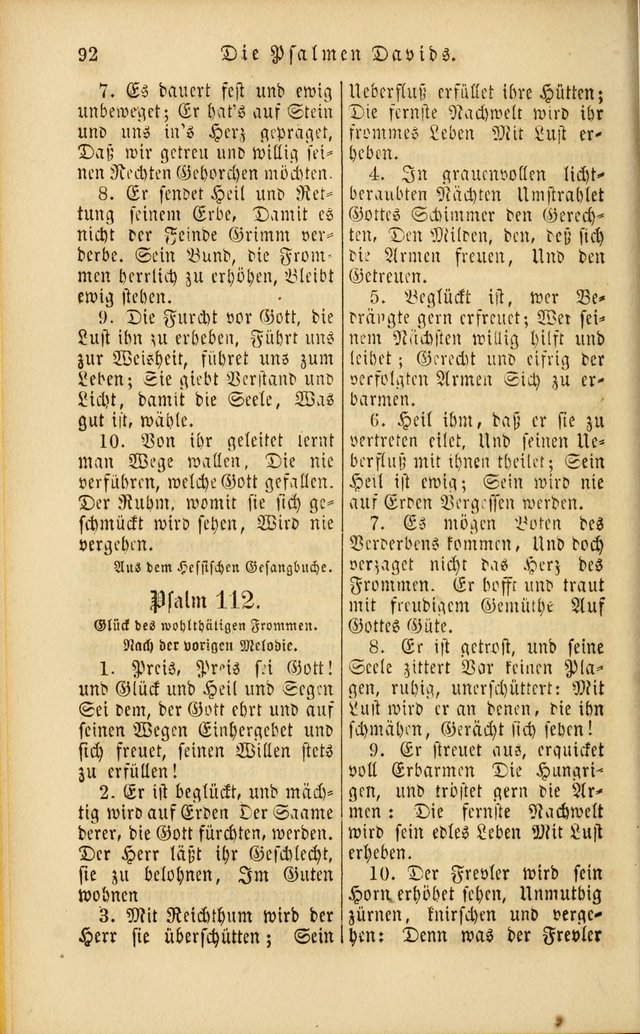 Die Psalmen Davids: nebst einer Sammlung Geistlicher lieder für Oeffentlichen und Privat-Gottesdienst page 92