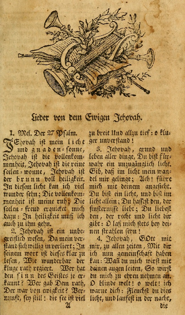 Das Geistliche Saitenspiel: oder, Eine Sammlung auserlesener, erbaulicher, geistreicher Lieder zum Gebrauch aller Gottliebenden Seelen, insonderheit für dei Gemeinen der Evangelischen... (1st Aufl.) page 1