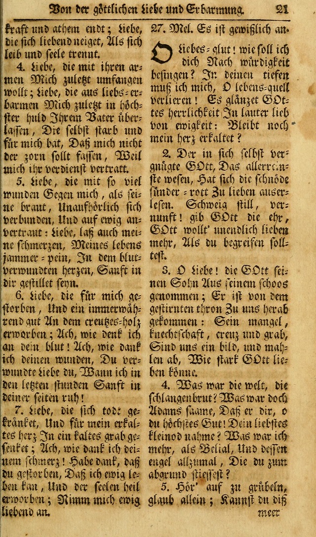 Das Geistliche Saitenspiel: oder, Eine Sammlung auserlesener, erbaulicher, geistreicher Lieder zum Gebrauch aller Gottliebenden Seelen, insonderheit für dei Gemeinen der Evangelischen... (1st Aufl.) page 21