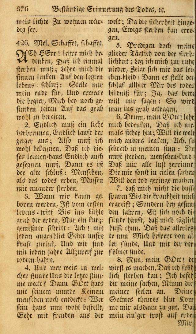 Das Geistliche Saitenspiel: oder, Eine Sammlung auserlesener, erbaulicher, geistreicher Lieder zum Gebrauch aller Gottliebenden Seelen, insonderheit für dei Gemeinen der Evangelischen... (1st Aufl.) page 376