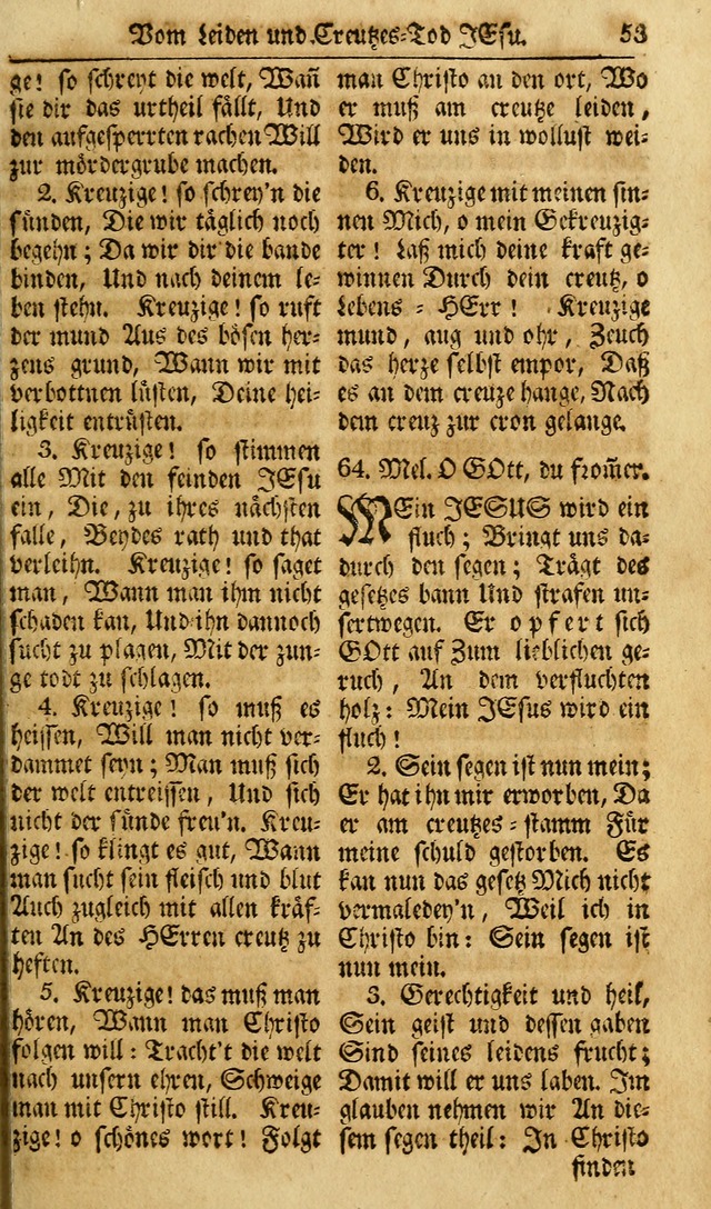 Das Geistliche Saitenspiel: oder, Eine Sammlung auserlesener, erbaulicher, geistreicher Lieder zum Gebrauch aller Gottliebenden Seelen, insonderheit für dei Gemeinen der Evangelischen... (1st Aufl.) page 53