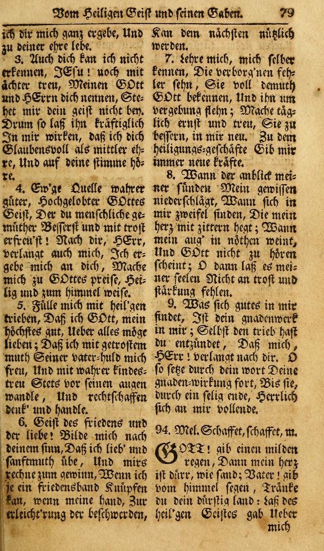 Das Geistliche Saitenspiel: oder, Eine Sammlung auserlesener, erbaulicher, geistreicher Lieder zum Gebrauch aller Gottliebenden Seelen, insonderheit für dei Gemeinen der Evangelischen... (1st Aufl.) page 79