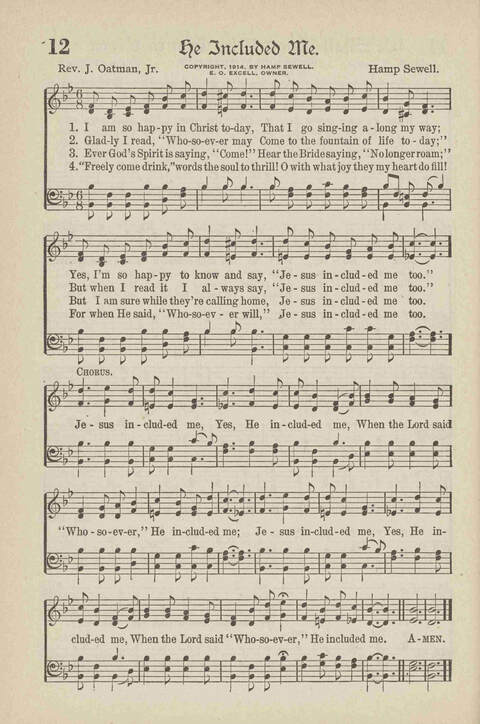 The Excell Hymnal: for the church and Sunday school page 12