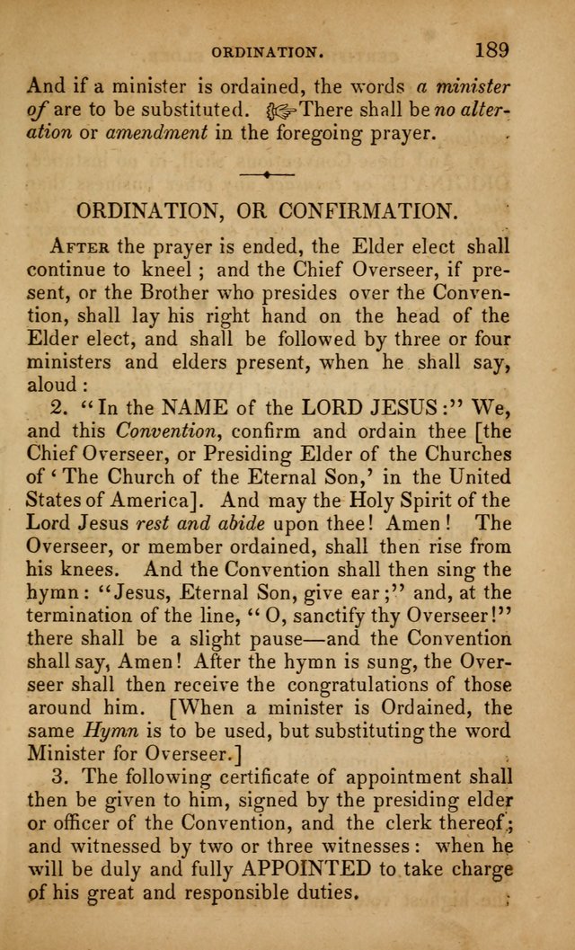 The Faith and Doctrines of the Church of the Eternal Son: intended as a church book for the church of the Eternal Sons generally... to which is added a number of select hymns adapted to the worship... page 189