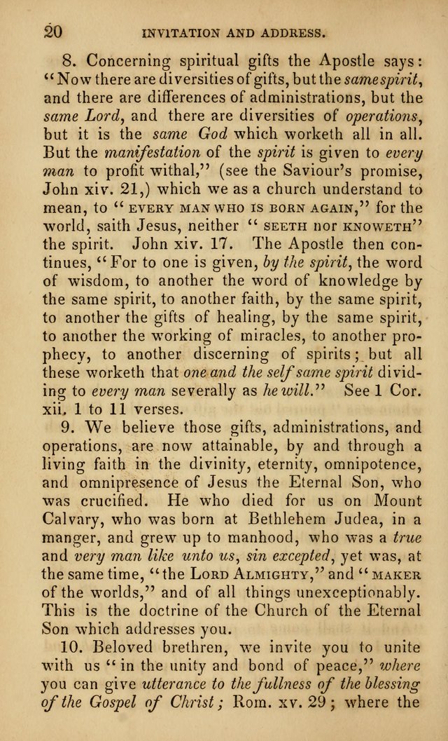 The Faith and Doctrines of the Church of the Eternal Son: intended as a church book for the church of the Eternal Sons generally... to which is added a number of select hymns adapted to the worship... page 20