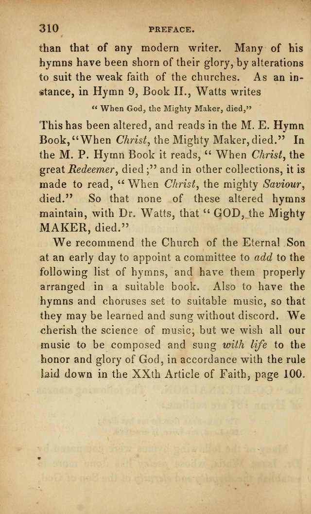 The Faith and Doctrines of the Church of the Eternal Son: intended as a church book for the church of the Eternal Sons generally... to which is added a number of select hymns adapted to the worship... page 310