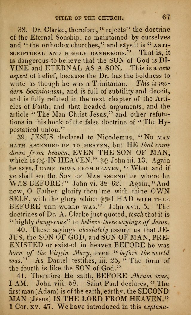 The Faith and Doctrines of the Church of the Eternal Son: intended as a church book for the church of the Eternal Sons generally... to which is added a number of select hymns adapted to the worship... page 67