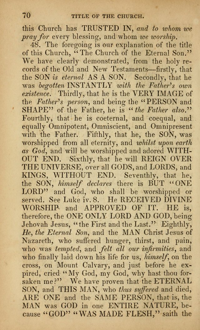 The Faith and Doctrines of the Church of the Eternal Son: intended as a church book for the church of the Eternal Sons generally... to which is added a number of select hymns adapted to the worship... page 70