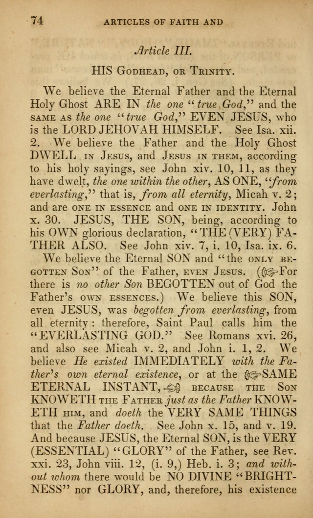 The Faith and Doctrines of the Church of the Eternal Son: intended as a church book for the church of the Eternal Sons generally... to which is added a number of select hymns adapted to the worship... page 74