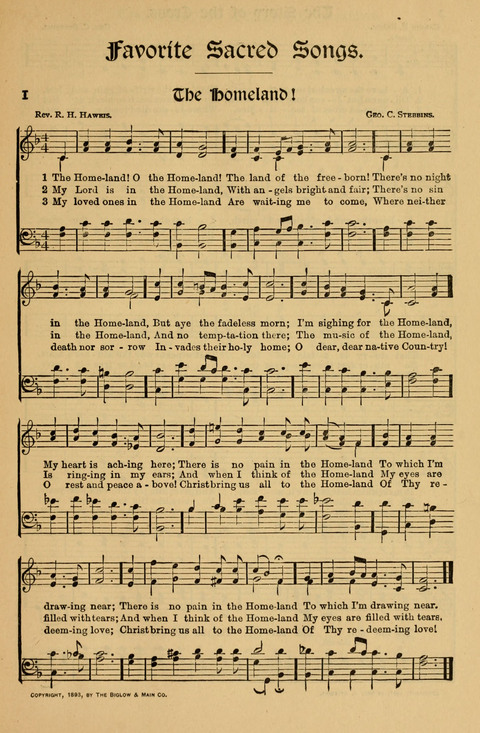 Favorite Sacred Songs: containing Solos, Duetts, Quartettes and Choruses for the Church and Home page 1