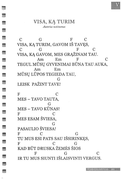 Giesmynas: Vilniaus Laisvųjų Krikščionių Bažnyčios page 201