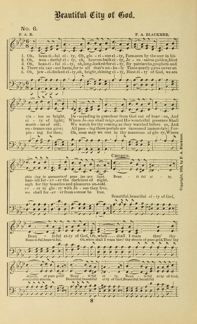 Gospel in Song: a new collection of "hymns and spiritual songs," for use in Sunday schools, praise meetings, prayer meetings, revival meetings, camp meetings and in other places ... page 8