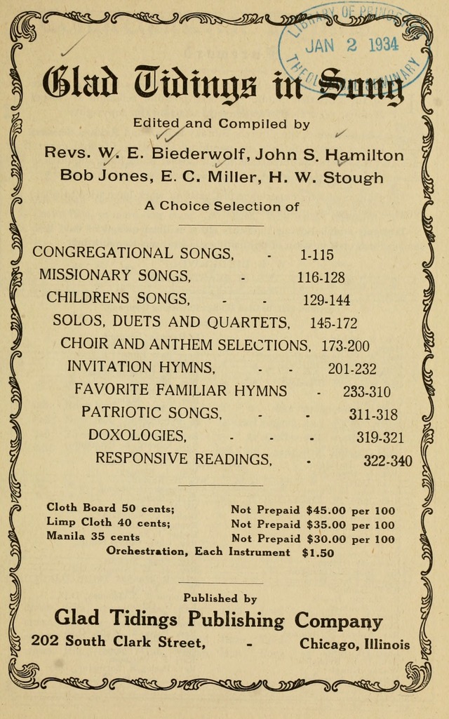Glad Tidings in Song page v