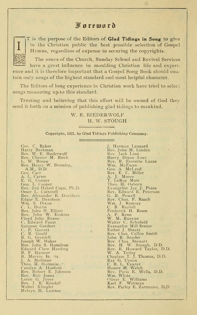 Glad Tidings in Song page vi