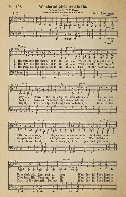 Hosanna in the Highest: a choice selection of beautiful gospel songs for the Sunday school, church, the home, and evangelistic services page 108