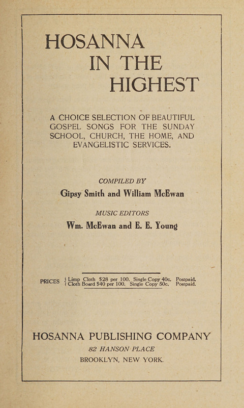 Hosanna in the Highest: a choice selection of beautiful gospel songs for the Sunday school, church, the home, and evangelistic services page iv