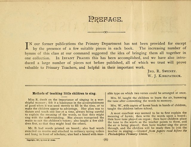 Infant Praises: a collection of sacred songs, hymns, and music, for use in the Sabbath school primary department page 2