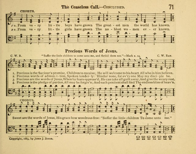 Infant Praises: a collection of sacred songs, hymns, and music, for use in the Sabbath school primary department page 71