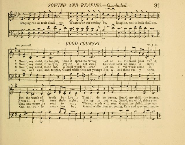 Infant Praises: a collection of sacred songs, hymns, and music, for use in the Sabbath school primary department page 91