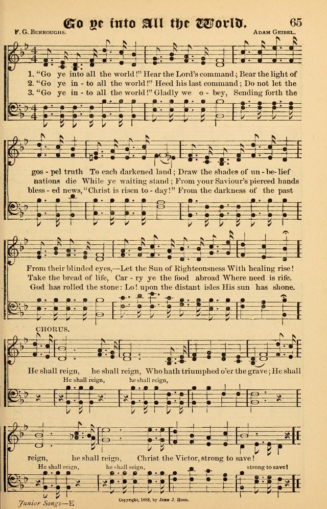 Junior Songs: a collection of sacred hymns and songs; for use in meetings of junior societies, Sunday Schools, etc. page 65
