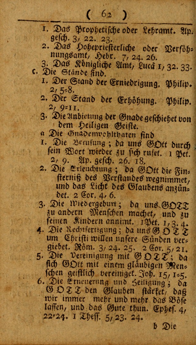 Kleine catechismus des D. Martin Luthers: nebst den gewoÌˆhulichen Morgen-Zisch- und Abend-Gebeten ; welchem die ordnung des heils ... wie auch ... d page 62