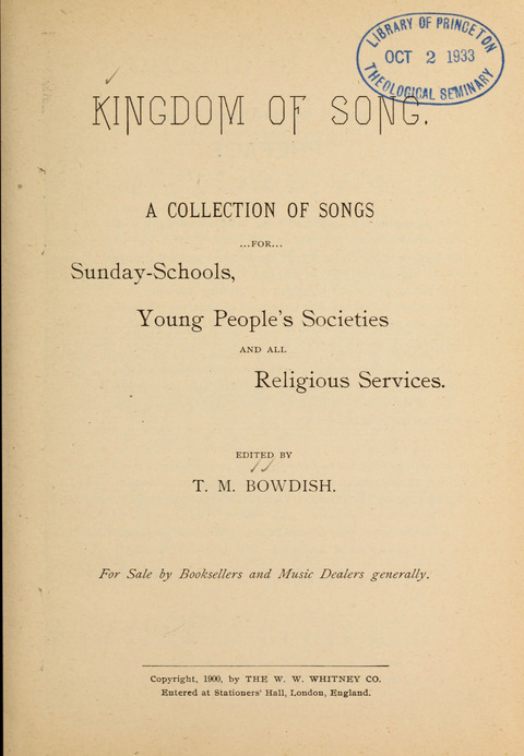 Kingdom of Song for the Sunday School page iv