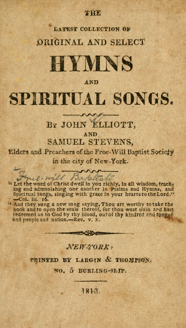 The Latest Collection of Original and Select Hymns and Spiritual Songs page 1